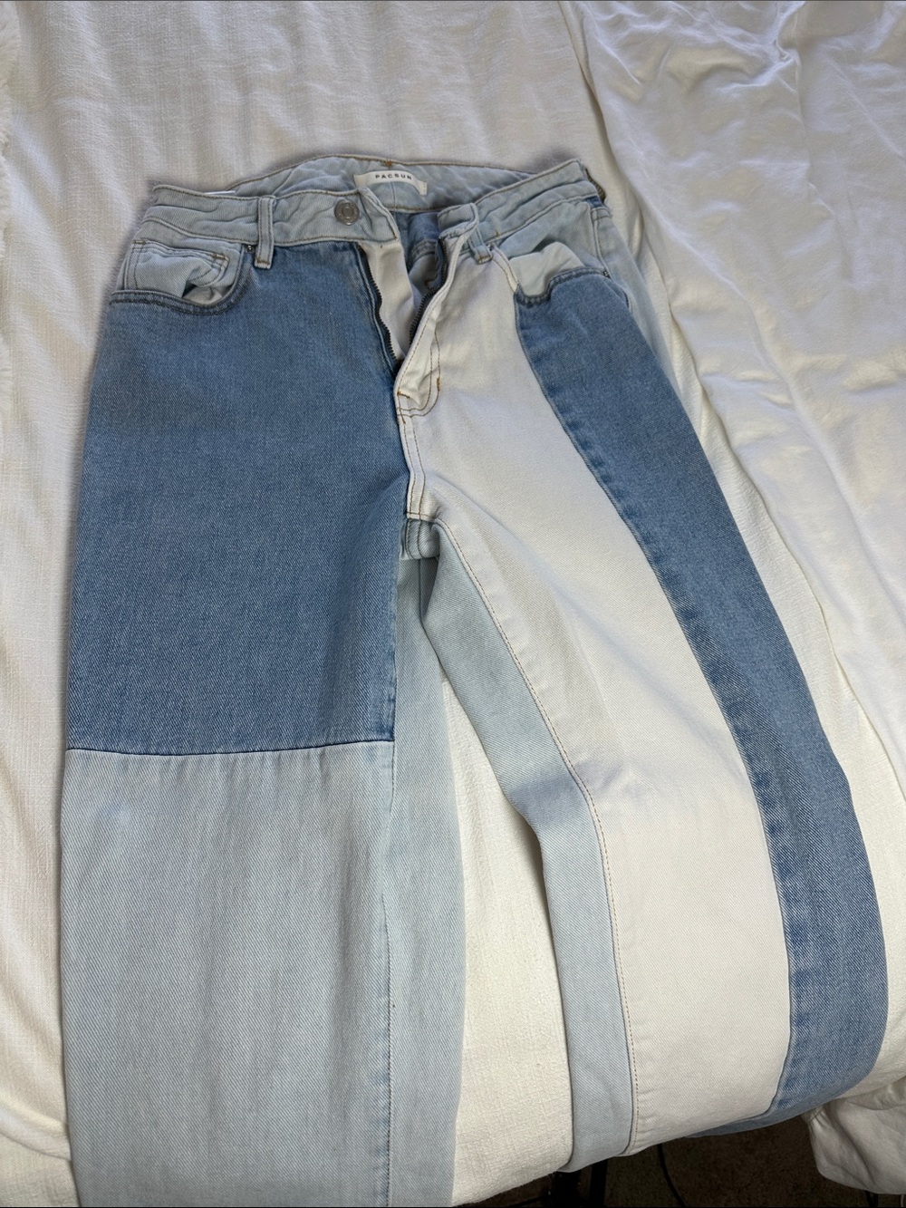 PacSun Patchwork Light Blue & White Cropped Jeans